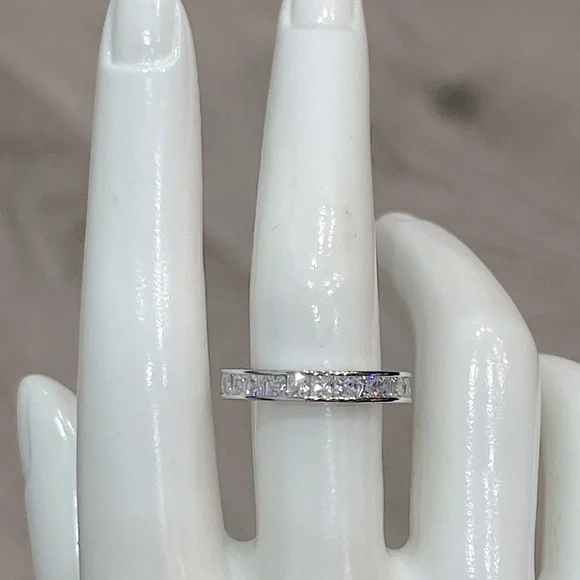 Sterling Silver CZ Princess Cut Eternity Band - Picture 5 of 10